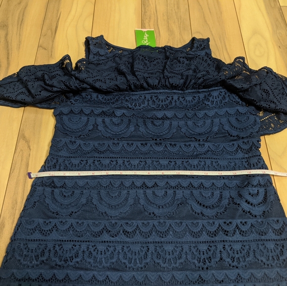 NWT! Lilly Pulitzer Lyra Top High Tide Navy Scalloped Stripe Lace Size S $98 - Picture 4 of 12